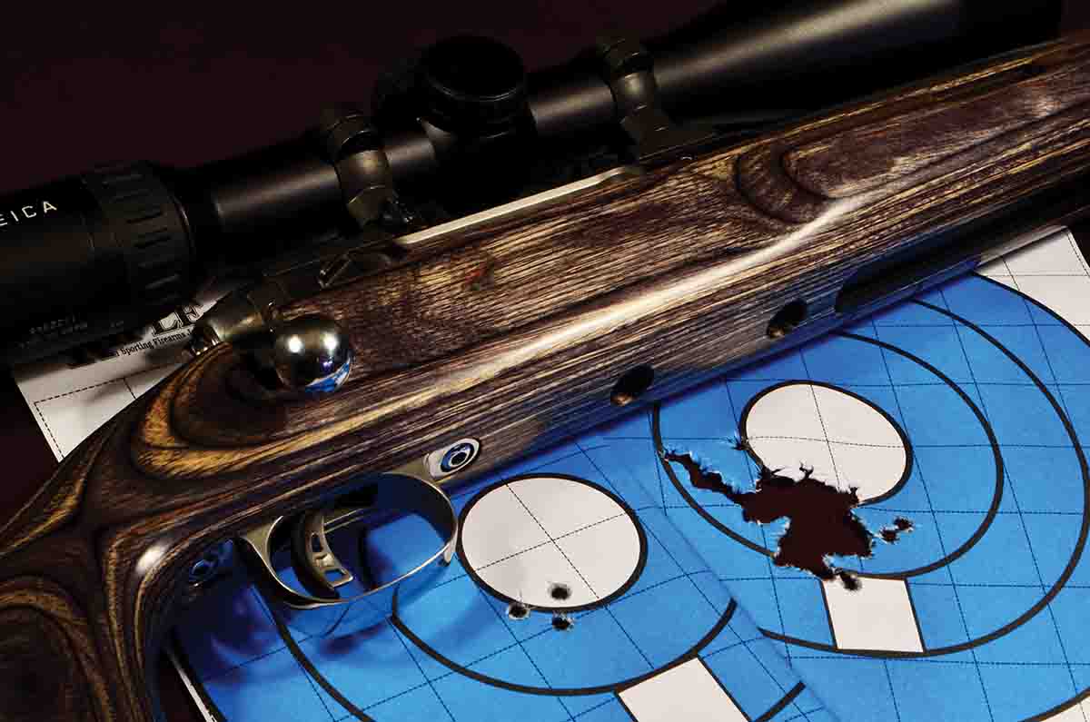 A Shaw Mk. VII VS with a Leica ER 5 3-15x 56mm scope provided these three-shot and 75-shot groups with SIG OTM Match Grade 140-grain loads.